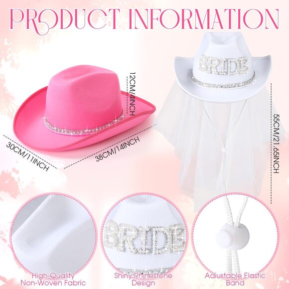 6541 12 Pcs Women Cowgirl Cowboy Hats Bachelorette Cowboy Hats For Bridal main image 4